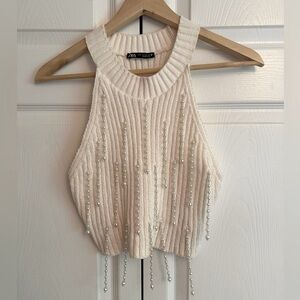 Zara beaded knit cropped tank top